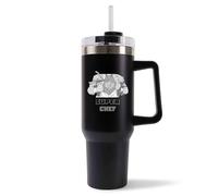Mug Isotherme 1,2L - Super CHEF Noir - Bouteille avec Anse, Paille et Couvercle - Idée Cadeau Gourde Personnalisée
