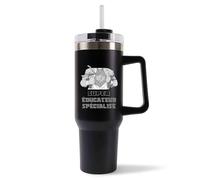 Mug Isotherme 1,2L - Super ÉDUCATEUR SPÉCIALISÉ Noir - Bouteille Thermos avec Anse, Paille et Couvercle - Idée Cadeau Gourde Personnalisée