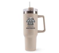 Mug Isotherme 1,2L - super Maitresse Beige Femme - Bouteille Thermos avec Anse, Paille et Couvercle - Idée Cadeau Gourde Personnalisée