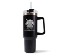 Mug Isotherme 1,2L - super Responsable Noir Femme - Bouteille Thermos avec Anse, Paille et Couvercle - Idée Cadeau Gourde Personnalisée