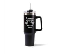Mug Isotherme 1,2L - Yasmina Une Super Collègue Noir - Bouteille Thermos avec Anse, Paille et Couvercle - Idée Cadeau Gourde Personnalisée