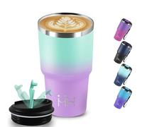 Mug Isotherme, 20oz Thermos Isotherme, Sans BPA, 8h Froid & 6 Chaud, Gourde Avec Poignée, Acier Inoxydable 18/8, Tasse Thermos Café, Anti Fuite, Gourde Inox pour Voyages, Camping, Yoga, Bureau