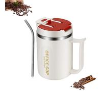 Mug Isotherme 500ml, Thermos Café Étanche En Acier Inoxydable, Tasse Isotherme Sans Bpa, Mug Isotherme Cafe De Voyage 100% Hermétique Avec Couvercle, Paillle Et Cuillère Pliable (ROUGE)