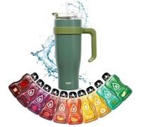 Mug isotherme avec paille et poignée 1.2L XXL en inox + 10 sticks Boléro 9g | Idéal pour le sport ou le bureau | Couleur Kaki