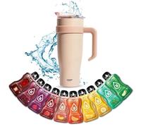 Mug isotherme avec paille et poignée 1.2L XXL en inox + 10 sticks Boléro 9g | Idéal pour le sport ou le bureau | Couleur Beige