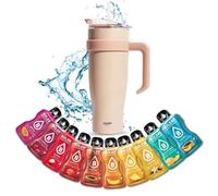 Mug isotherme avec paille et poignée 1.2L XXL en inox + 10 sticks Boléro 9g | Idéal pour le sport ou le bureau | Couleur Beige