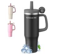 Mug Isotherme avec Paille et Poignée 1200ml, Thermos Isotherme en Acier Inoxydable avec Couvercle Étanche, Mug de Voiture, Tasse Isotherme Café pour Boissons Chaudes ou Glacées, Noir