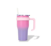 Mug Isotherme avec Paille et Poignée Ergonomique | Gourde 0.6l Rose/Violet en Inox pour conserver vos boissons au chaud ou au frais