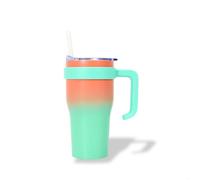 Mug Isotherme avec Paille et Poignée Ergonomique | Gourde 0.6l Vert/Orange en Inox pour conserver vos boissons au chaud ou au frais