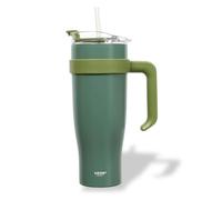 Mug Isotherme avec Paille et Poignée Ergonomique - Gourde XXL en Inox pour conserver vos boissons chaude ou froid | Coloris Kaki