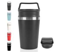 Mug isotherme cafe, 320ml thermos café avec poignée, 304 tasse de voiture avec vouvercle, étanche etcompact, sans BPA, lavable au lave vaisselle pour café chaud et froid, lait et thé (Gris)