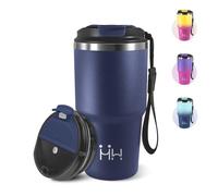 Mug Isotherme Cafe, 600 ml, Tasse à Café Isotherme avec Couvercle, 304 Acier Inoxydable, Réutilisable Tasse de Voiture avec Couvercle, Idéal pour le Café à Emporter et Le Bureau - Bleu foncé