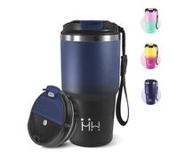 Mug Isotherme Cafe, 600 ml, Tasse à Café Isotherme avec Couvercle, 304 Acier Inoxydable, Réutilisable Tasse de Voiture avec Couvercle, Idéal pour le Café à Emporter et Le Bureau - Bleu foncé&noir