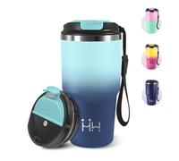 Mug Isotherme Cafe, 600 ml, Tasse à Café Isotherme avec Couvercle, 304 Acier Inoxydable, Réutilisable Tasse de Voiture avec Couvercle, Idéal pour Déplacements Quotidiens - Bleu ciel&bleu foncé
