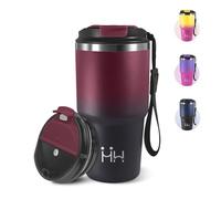 Mug Isotherme Cafe, 600 ml, Tasse à Café Isotherme avec Couvercle, 304 Acier Inoxydable, Réutilisable Tasse de Voiture avec Couvercle, Idéal pour le Café à Emporter et Le Bureau - Rouge&noir