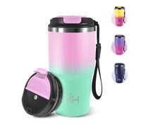 Mug Isotherme Cafe, 600 ml, Tasse à Café Isotherme avec Couvercle, 304 Acier Inoxydable, Réutilisable Tasse de Voiture avec Couvercle, Idéal pour Déplacements Quotidiens - Rose clair&vert clair