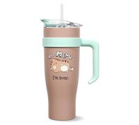 Mug Isotherme Chat KAWAII avec Paille et Poignée Ergonomique | Gourde XXL Chat en Inox pour conserver vos boissons au chaud ou au frais | Idéal pour le Bureau ou le Sport