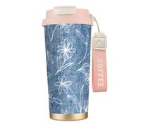 Mug isotherme de voyage à motif marguerite dessinée à la main, 100 % étanche, en acier inoxydable 316, avec couvercle et paille, idéal pour l'eau, le thé glacé, le café, les smoothies et bien plus enc