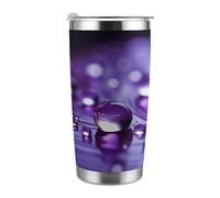 Mug isotherme de voyage de 590 ml (20 oz), en acier inoxydable, avec couvercle et paille, imprimé de gouttes violettes, pour porte-gobelet de voiture, bureau ou usage extérieur.