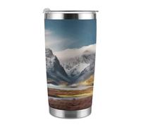 Mug isotherme de voyage de 590 ml (20 oz), en acier inoxydable, avec couvercle et paille, imprimé d'un paysage de montagne, pour porte-gobelet de voiture, bureau ou usage extérieur.