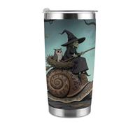 Mug isotherme de voyage de 590 ml (20 oz), en acier inoxydable, avec couvercle et paille, imprimé hibou, escargot et sorcière, pour porte-gobelet de voiture, bureau ou usage extérieur.