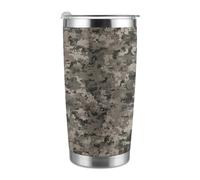 Mug isotherme de voyage de 590 ml (20 oz), en acier inoxydable, imprimé camouflage numérique, avec couvercle et paille, pour porte-gobelet de voiture, bureau ou usage extérieur.