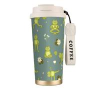 Mug isotherme de voyage en acier inoxydable 316 avec motif grenouilles de yoga mignonnes, 100 % étanche, avec couvercle et paille, idéal pour l'eau, le thé glacé, le café, les smoothies et bien plus e