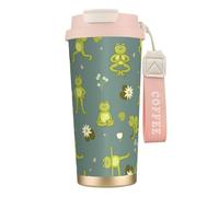 Mug isotherme de voyage en acier inoxydable 316 avec motif grenouilles de yoga mignonnes, 100 % étanche, avec couvercle et paille, idéal pour l'eau, le thé glacé, le café, les smoothies et bien plus e