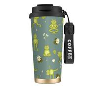 Mug isotherme de voyage en acier inoxydable 316 avec motif grenouilles de yoga mignonnes, 100 % étanche, avec couvercle et paille, idéal pour l'eau, le thé glacé, le café, les smoothies et bien plus e