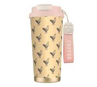 Mug isotherme de voyage en acier inoxydable 316, motif poulet dessiné à la main, 100 % étanche, avec couvercle et paille. Idéal pour l'eau, le thé glacé, le café, les smoothies et bien plus encore.