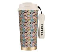 Mug isotherme de voyage en acier inoxydable 316, motif tête de mort mexicaine colorée, 100 % étanche, avec couvercle et paille, idéal pour l'eau, le thé glacé, le café, les smoothies et bien plus enco
