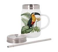 Mug Isotherme en Inox avec Couvercle et Paille - Ara Oiseau Tropical Exotique Jungle Toucan Perroquet - 500 ml - Tasse Thermo