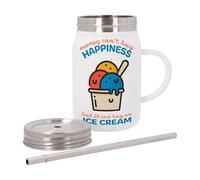 Mug Isotherme en Inox avec Couvercle et Paille - Ice Cream - Money Can't Buy Happiness Sun Summer - 500 ml - Tasse Thermo