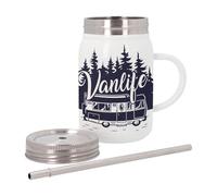 Mug Isotherme en Inox avec Couvercle et Paille - Vanlife Voyage Van Camping Car Nature - 500 ml - Tasse Thermo