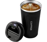 Mug Isotherme Intelligent 500ml, Acier Inoxydable, Noir, Affichage Numérique de la Température, Anti-Fuite, Conservation Chaud & Froid