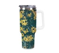 Mug isotherme jaune FloreS dans un coffret vert CluSterS avec couvercle - Garde les boissons froides et chaudes pendant des heures - Gourde de voyage résistante - Design pratique - Contenance : 1,2 L