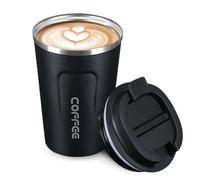 Mug Isotherme - Tasse Isotherme - Mug Isotherme Café - Thermos Café - Mugs avec Couvercle - Idéaux pour une Utilisation en Déplacement - Écologiques - Noirs - avec une Capacité de 380 ml