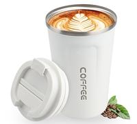 Mug Isotherme - Tasse Isotherme - Mug Isotherme Café - Thermos Café - Mugs avec Couvercle - Idéaux pour une Utilisation en Déplacement - Écologiques - avec une Capacité de 380 ml (Blanc)