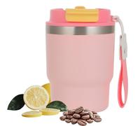 Mug Isotherme - thermos cafe - Tasse de voyage avec paille - couvercle à double usage - design épaissi et anti fuite, idéal pour le café et le thé en déplacement, 350 ml (Rosa)