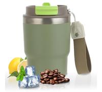 Mug Isotherme - thermos cafe - Tasse de voyage avec paille - couvercle à double usage - design épaissi et anti fuite, idéal pour le café et le thé en déplacement, 350 ml (Vert)
