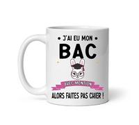 Mug J'ai eu mon BAC mention faites pas chier diplôme Baccalauréat fille lapin Tasse