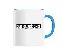 Mug J'ai glissé chef, la 7ème compagnie - Imprimé en France - Tasse originale en céramique - Cadeau Anniversaire Film et Série Humour original rigolo (Bleu)