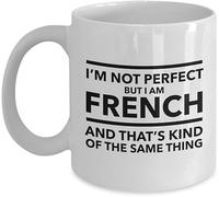 Mug « Je suis parfait(e), mais je suis français(e), et c'est presque pareil. » Mug à café original en céramique imprimée recto verso, 325 ml (11 oz), idéal pour maman, papa, un(e) ami(e), épouse ou ma