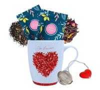 Mug ""JE T'AIME"" + 2 Thés Mixtes COMPTOIR FRANÇAIS DU THÉ 20g + Boule à Thé | Coffret Cadeau Prêt à Offrir