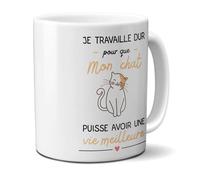 Mug Je travaille pour mon Chat - Mug céramique blanc - Design humoristique - 33 cl, imprimé en France