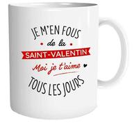 Mug - JOUR DE FETE - Je m'en fous de la Saint-Valentin - Céramique - Blanc - Cylindrique