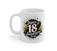 Mug Joyeux Anniversaire 18 Ans Ballons Or & Feux d’Artifice Idée Cadeau Majeurité Original