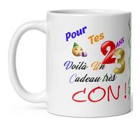 Mug joyeux anniversaire 23 ans humour vingt trois ans cadeau drole et con idée tasse céramique haute qualité rigolo soixantaine fete Noel homme femme ami collegue copain pote famille 325ml