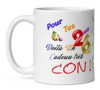 Mug joyeux anniversaire 26 ans humour vingt six ans cadeau drole et con idée tasse céramique haute qualité rigolo soixantaine fete Noel homme femme ami collegue copain pote famille 325ml