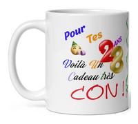 Mug joyeux anniversaire 28 ans humour vingt huit ans cadeau drole et con idée tasse céramique haute qualité rigolo soixantaine fete Noel homme femme ami collegue copain pote famille 325ml